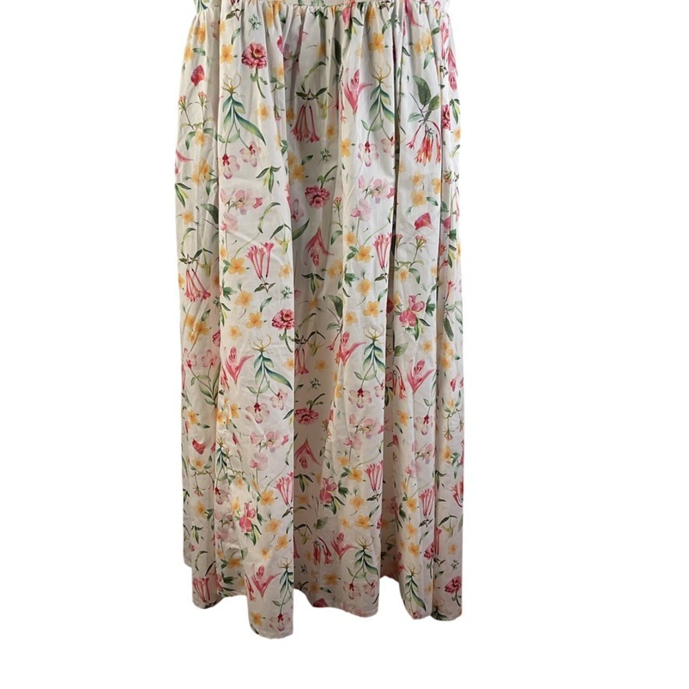 H&M Floral Cotton Midi Sundress White Pink Yellow Smocked Back Strappy Womens M - Picture 14 of 16
